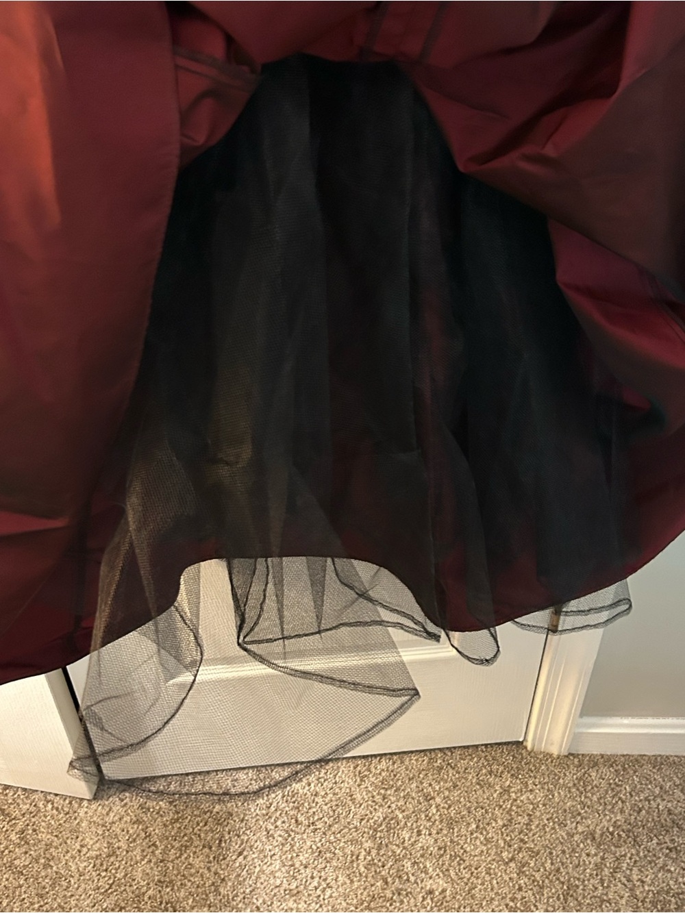 Scott McClintock Burgundy Satin A-Line Prom Dress - Picture 4 of 5
